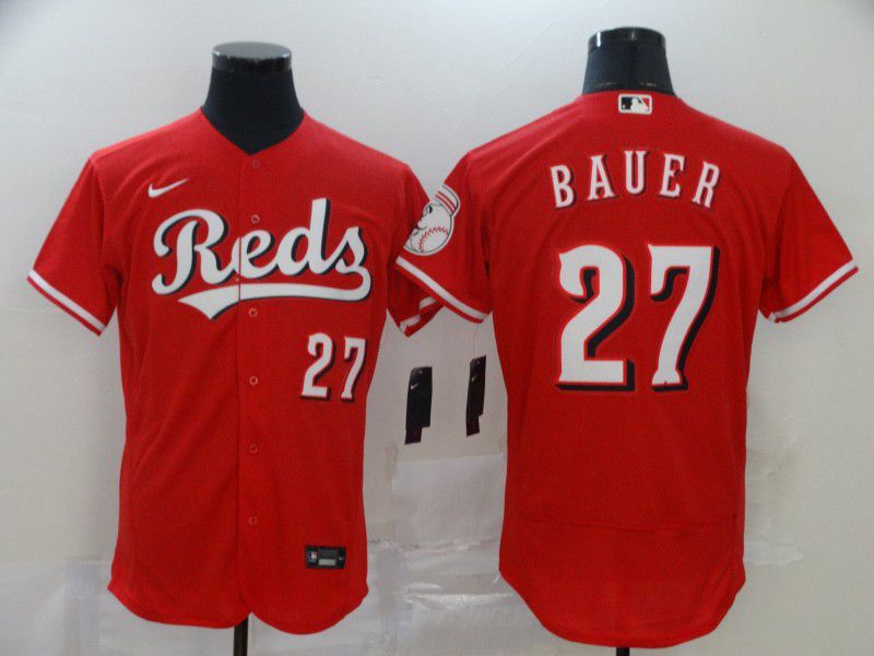 Men Cincinnati Reds #27 Bauer Red Nike Elite MLB Jerseys